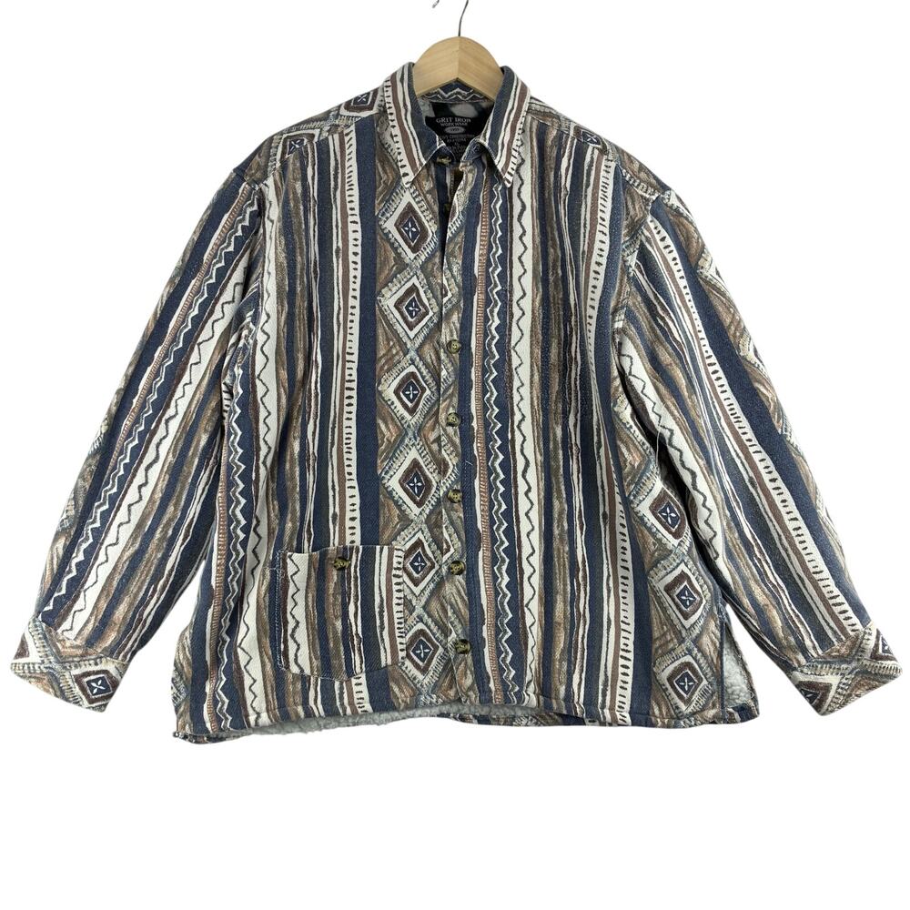 Grit Iron Workwear Shirt Jacket Mens XL Button Up Aztec Sherpa Lined Barn READ